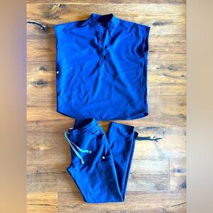 Figs Scrub Set Ralaela - Mandarin Collar Top & Yola Skinny Pant Navy Small.